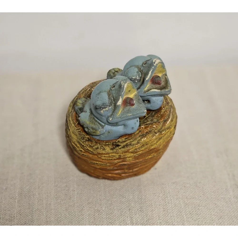 Vintage Ceramic Blue Birds In Nest Salt And Pepper Shakers